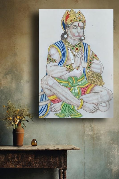 Art to Doors| Hanuman Ji Pencil Colour | Artist Anupam Kumari | Rectangle | Art Print | Home Decor | Wall Decor | Gift Items | Canvas Frame