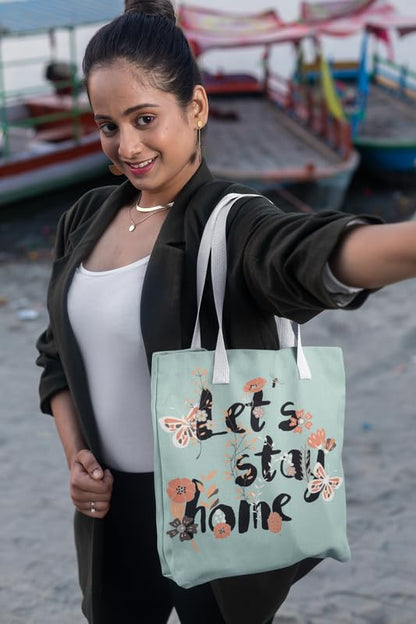 Art to Doors | Let's Stay Home | Tote Bags | Shopping Bag For Grocery | Aesthetic Carry Bag | Tote Bag for Shopping, Travel, office & beach bags for women