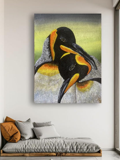 Art to Doors| Penguin Couples In Love | Artist Sowmya R | Rectangle | Art Print | Home Decor | Wall Decor | Gift Items | Canvas Frame