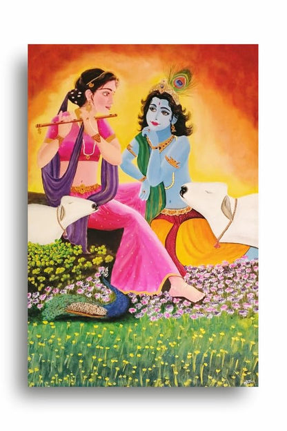 Art to Doors | Radhe - Krishna | Artist Sudesh Kundley | Vertical | Art Print | Home Decor | Wall Decor | Gift Items | Wall Art