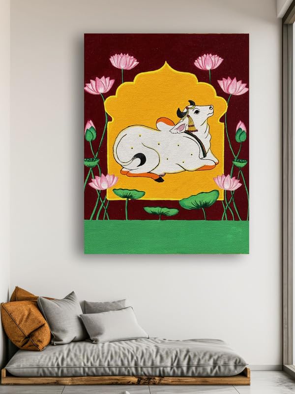 Art to Doors | Holy Cow of Pichwai Art | Artist Bhavika Kamatkar pote | Vertical | Art Prints | Home Decor | Wall Art | Gift Items | Canvas Frame