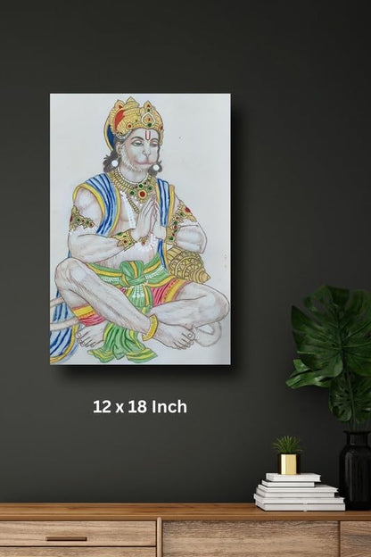 Art to Doors| Hanuman Ji Pencil Colour | Artist Anupam Kumari | Rectangle | Art Print | Home Decor | Wall Decor | Gift Items | Canvas Frame