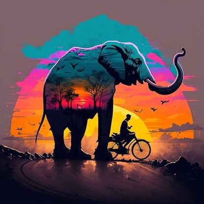 Art to Doors Rolling with Elephants: Vibrant Red Motorcycle & Elephant Illustration on Canvas | Personalized Gift For Anniversary, Birthday, Wedding, Home Decor