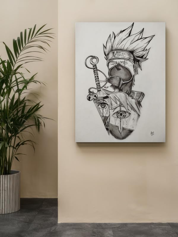 Art to Doors| Kakashi Charcoal Sketch | Artist Aqsa Mohammed Jaweed | Rectangle | Art Print | Home Decor | Wall Decor | Gift Items | Canvas Frame