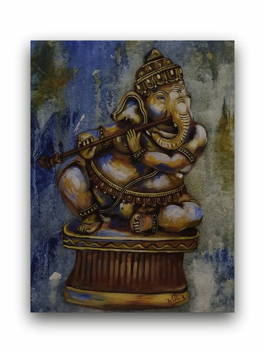 Art to Doors | Ganesha Flute | Artist Aditi Arele | Rectangle | Art Print | Home Decor | Wall Decor | Gift Items | Canvas Frame