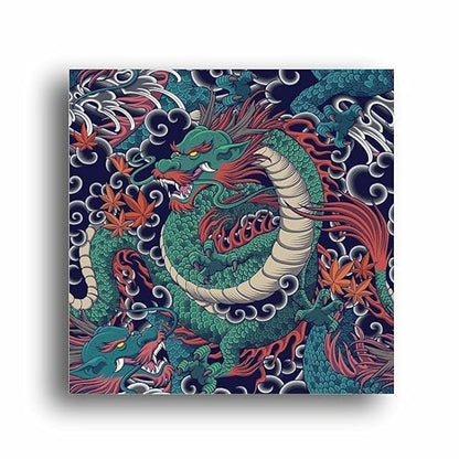 Art to Doors Decor Japanese Dragon: Ancient Symbol of Strength and Power | Wall Frames For Home Office | Personalized Gift For Anniversary, Birthday, Wedding, (CanvasFrame,8x8Inch,)