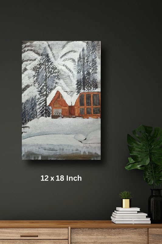 Art to Doors | Cabin In The Snow | Artist Lovina Cano | Vertical | Art Print | Home Decor | Wall Decor | Gift Items | Wall Art | Canvas Frame