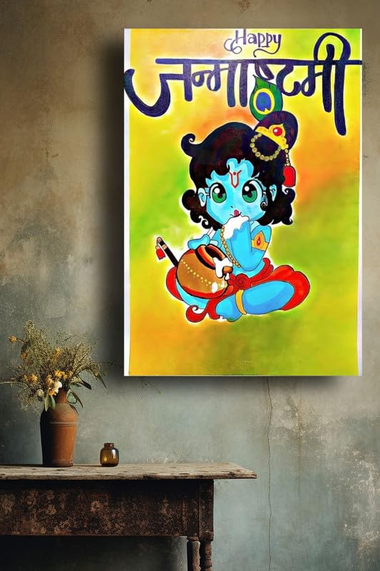 Art to Doors | Krishna Handmade Painting | Artist Monica Verma | Vertical | Art Prints | Home Decor | Wall Art | Gift Items | Canvas Frame