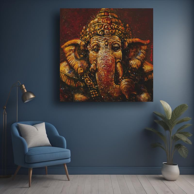 Art to Doors | Ganesh Face | Artist Arindam Gupta | Square | Art Print | Home Decor | Wall Decor | Gifts for Women | Gifts for Men | Wall Art | Canvas Frame