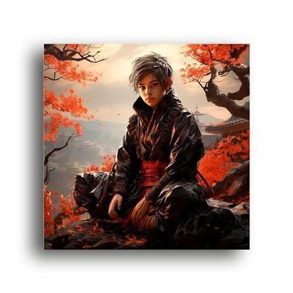 Warrior Youth: Child Samurai Canvas Print - Embark on a Legendary Journey! | Canvas Wrap Wooden Framed | Personalized Gift For Anniversary, Birthday, Wedding, Home Decor (12x12 Inch)