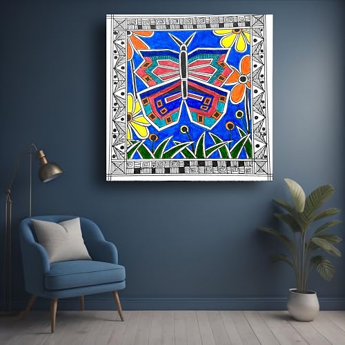 Art to Doors | Madhubani Butterfly | Square | Artist Puja Kumari | Home Decor | Wall Art | Gifts for Women | Gifts for Men | Canvas Frame