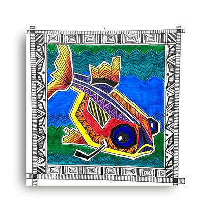 Art to Doors | Fish Madhubani | Artist Puja Kumari | Square | Art Print | Home Decor | Wall Decor | Gifts for Women | Gifts for Men | Wall Art