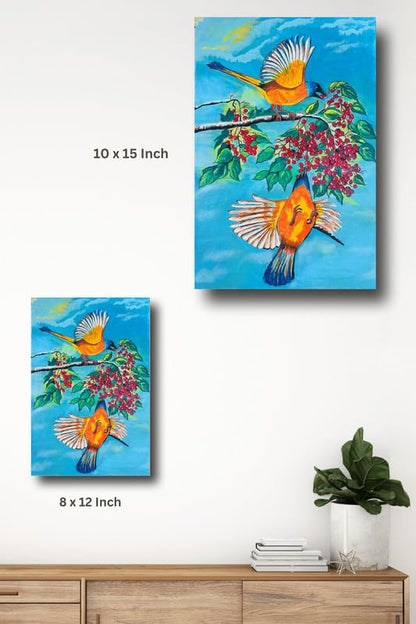 Art to Doors | Vastu Serenity: Birds Feast | Artist Vinaya Davane | Vertical | Art Prints | Home Decor | Wall Art | Gift Items | Canvas Frame