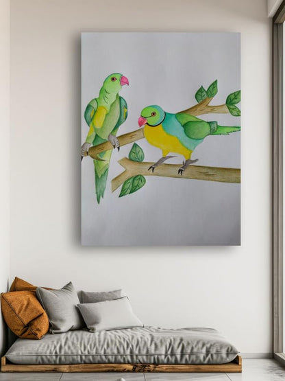 Art to Doors| Two Birds | Artist Shiladitya Chatterjee | Rectangle | Art Print | Home Decor | Wall Decor | Gift Items | Canvas Frame