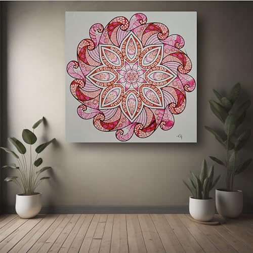 Art to Doors | Pink orange mandala art | Square | Artist Evancy Grace | Home Decor | Wall Art | Gifts for Women | Gifts for Men | Canvas Frame