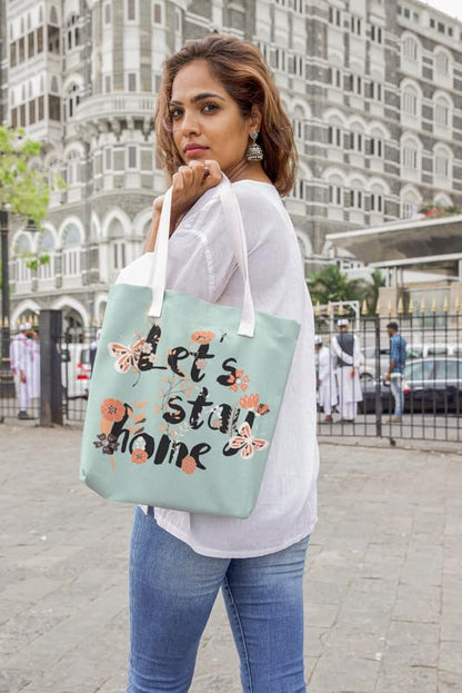 Art to Doors | Let's Stay Home | Tote Bags | Shopping Bag For Grocery | Aesthetic Carry Bag | Tote Bag for Shopping, Travel, office & beach bags for women