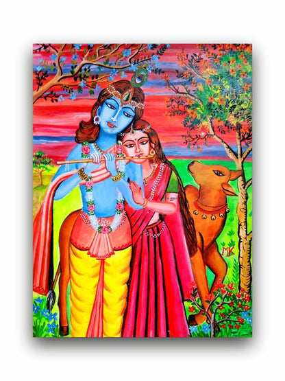 Art to Doors| Radha Krishan | Artist Mamta Kumari | Rectangle | Art Print | Home Decor | Wall Decor | Gift Items | Canvas Frame