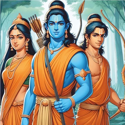 Divine Trio: Shree Ram, Lakshman & Sita Art Illustration - Spiritual Masterpiece | Personalized Gift For Anniversary, Birthday, Wedding, Home Decor