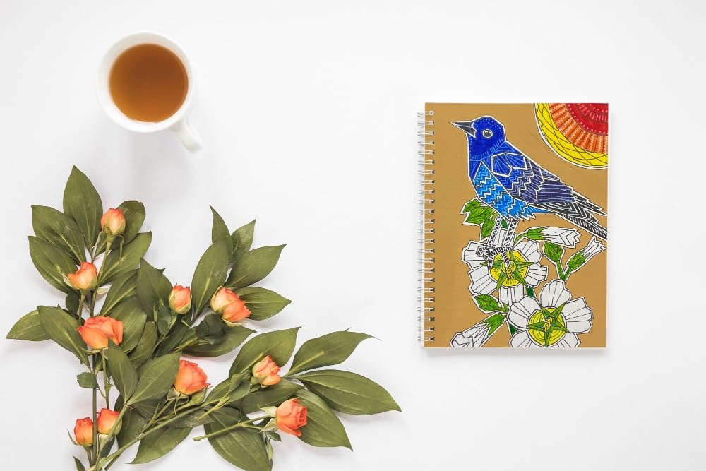 Art to Doors | Bluerock Thrush | Artist Puja Kumari | Spiral Notebooks | A5 Size Paper | 120 Pages | 70 GSM Paper | Attractive Cover Designs | Soft Cover | Notebooks for College Students