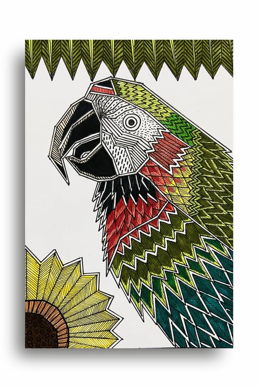 Art to Doors | Macaw Parrot | Artist Puja Kumari | Vertical | Art Prints | Home Decor | Wall Art | Gift Items | Canvas Frame