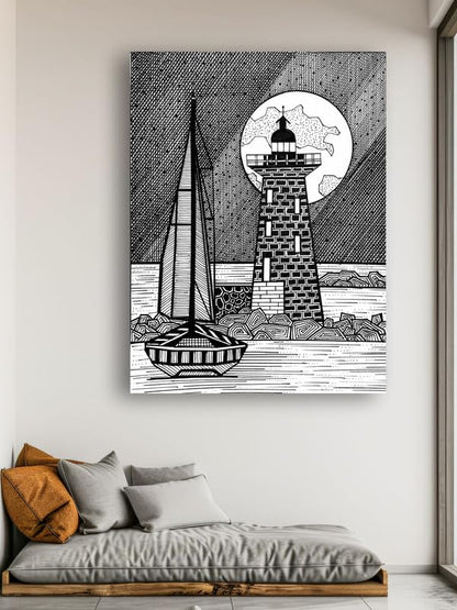 Art to Doors | Travel To Lighthouse | Artist Puja Kumari | Vertical | Art Prints | Home Decor | Wall Art | Gift Items | Canvas Frame