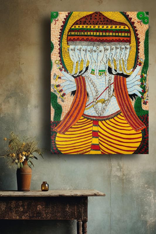 Art to Doors | Dasmukh Ganesha | Artist Pooja Rani | Rectangle | Art Print | Home Decor | Wall Decor | Gift Items | Canvas Frame