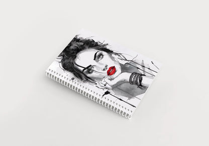 Art to Doors | Red Lips Woman Watercolour | Artist Riika Kandhola | Spiral Notebooks | A5 Size Paper | 120 Pages | 70 GSM Paper | Attractive Cover Designs