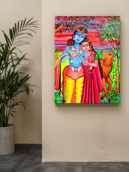 Art to Doors| Radha Krishan | Artist Mamta Kumari | Rectangle | Art Print | Home Decor | Wall Decor | Gift Items | Canvas Frame