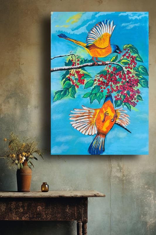 Art to Doors | Vastu Serenity: Birds Feast | Artist Vinaya Davane | Vertical | Art Prints | Home Decor | Wall Art | Gift Items | Canvas Frame