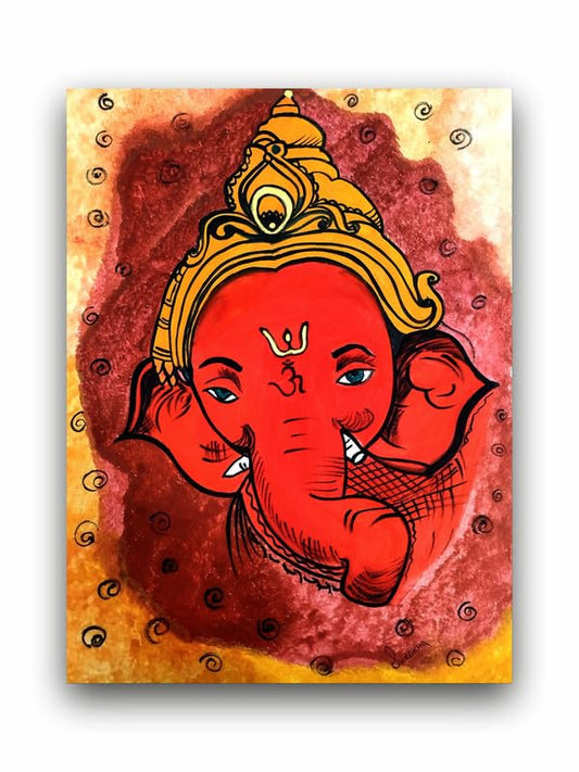 Art to Doors | Red Color Ganesha Art | Artist Surekha S | Vertical | Art Print | Home Decor | Wall Decor | Gift Items | Wall Art