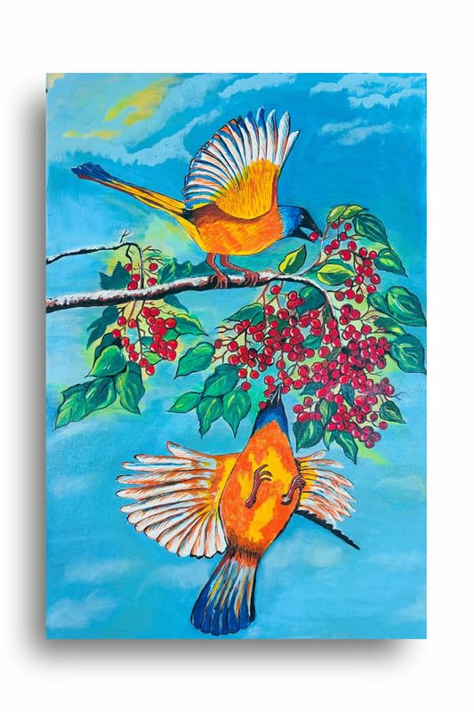 Art to Doors | Vastu Serenity: Birds Feast | Artist Vinaya Davane | Vertical | Art Prints | Home Decor | Wall Art | Gift Items | Canvas Frame