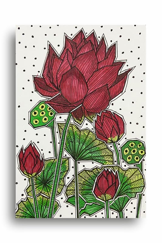 Art to Doors | Lotus Pond | Artist Puja Kumari | Vertical | Art Prints | Home Decor | Wall Art | Gift Items | Canvas Frame