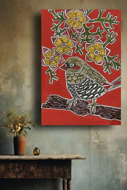 Art to Doors | Strawberry Finch | Artist Puja Kumari | Vertical | Art Prints | Home Decor | Wall Art | Gift Items | Canvas Frame