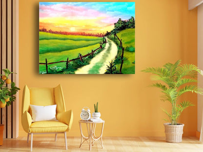 Art to Doors| Evening Sunset Valley | Artist Prathima Rao G| Rectangle | Art Print | Home Decor | Wall Decor | Gift Items | Canvas Frame