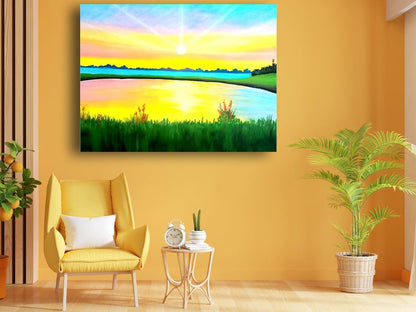 Art to Doors| Lake View Sunset| Artist Prathima Rao G| Rectangle | Art Print | Home Decor | Wall Decor | Gift Items | Canvas Frame