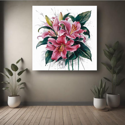 Art to Doors | Watercolour Lilium | Square | Artist Riika Kandhola | Home Decor | Wall Art | Gifts for Women | Gifts for Men | Canvas Frame