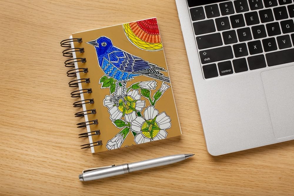 Art to Doors | Bluerock Thrush | Artist Puja Kumari | Spiral Notebooks | A5 Size Paper | 120 Pages | 70 GSM Paper | Attractive Cover Designs | Soft Cover | Notebooks for College Students