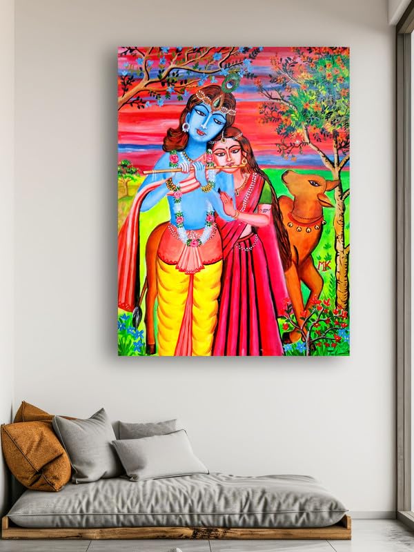 Art to Doors| Radha Krishan | Artist Mamta Kumari | Rectangle | Art Print | Home Decor | Wall Decor | Gift Items | Canvas Frame