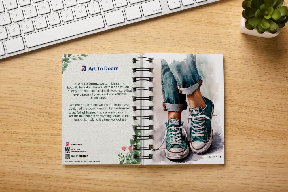 Art to Doors | Walk A Mile In My Shoes | Artist Riika Kandhola | Spiral Notebooks | A5 Size Paper | 120 Pages | 70 GSM Paper | Attractive Cover Designs | Soft Cover | Notebooks for College Students