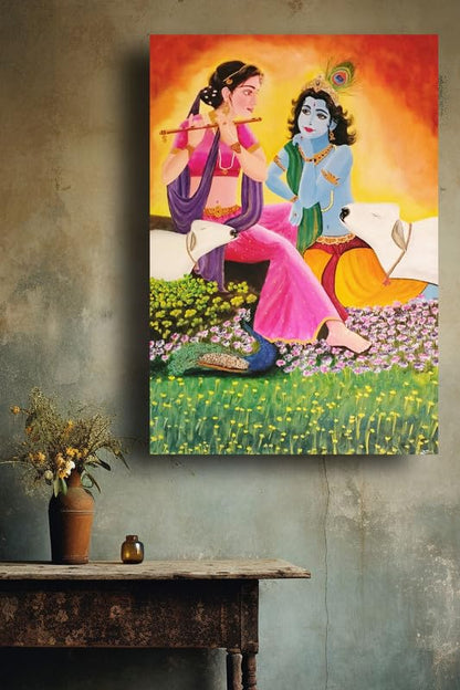 Art to Doors | Radhe - Krishna | Artist Sudesh Kundley | Vertical | Art Print | Home Decor | Wall Decor | Gift Items | Wall Art