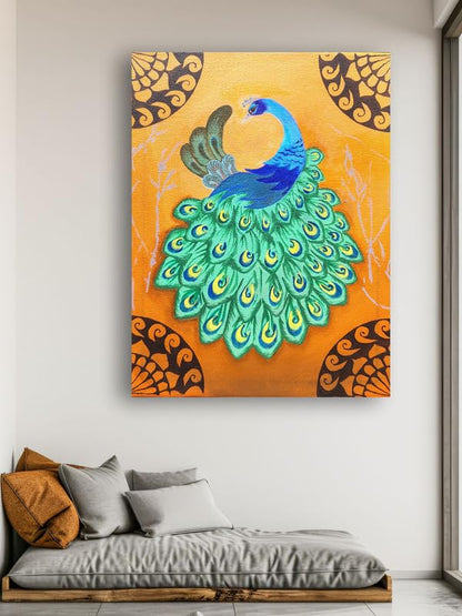 Art to Doors | Peacock's Poise | Artist Rachel Joseph | Vertical | Art Prints | Home Decor | Wall Decor | Gift Items | Wall Art