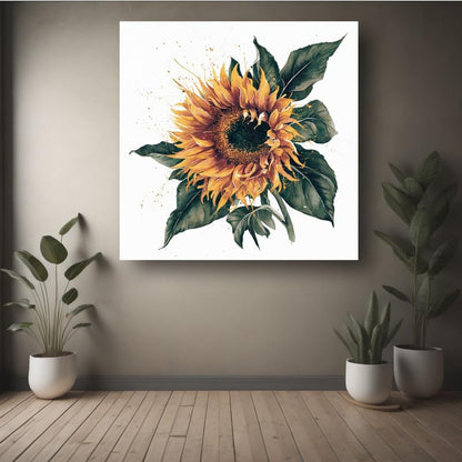 Art to Doors | Watercolour Sunflower | Square | Artist Riika Kandhola | Home Decor | Wall Art | Gifts for Women | Gifts for Men | Canvas Frame