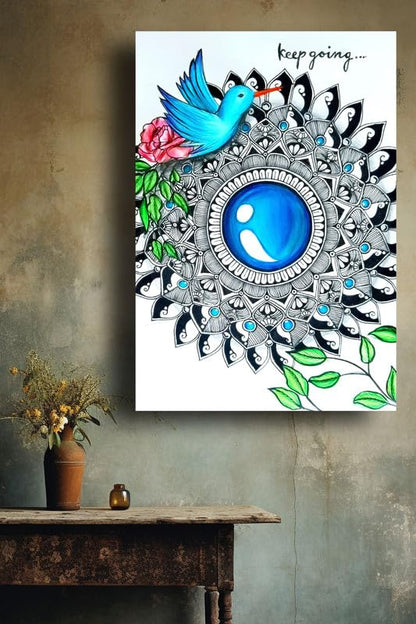 Art to Doors| Mandala Wings Of Determination| Artist Kalakarish | Rectangle | Art Print | Home Decor | Wall Decor | Gift Items | Canvas Frame