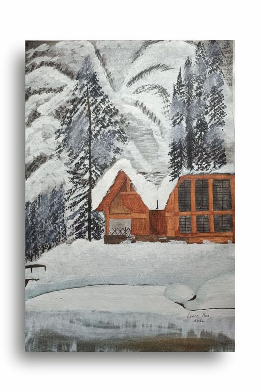 Art to Doors | Cabin In The Snow | Artist Lovina Cano | Vertical | Art Print | Home Decor | Wall Decor | Gift Items | Wall Art | Canvas Frame