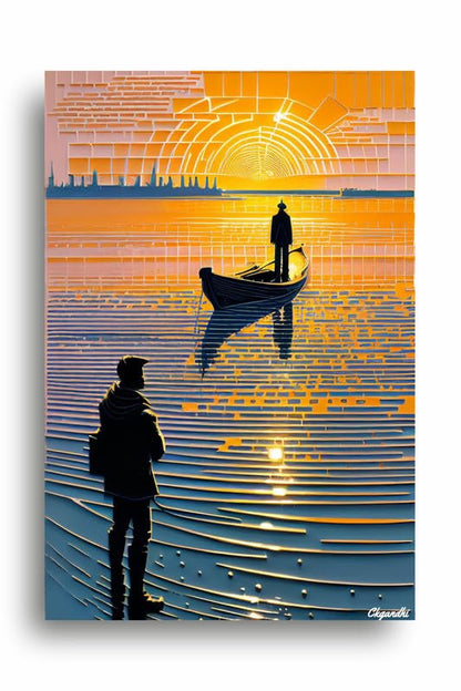 Art to Doors | Boating In The Evening | Artist C K Gandhi | Rectangle | Art Print | Home Decor | Wall Decor | Gift Items | Canvas Frame