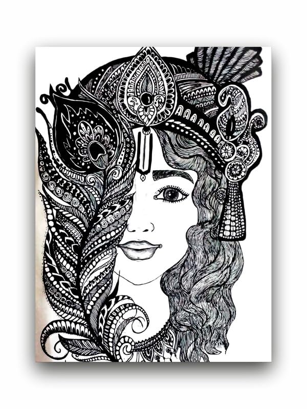 Art to Doors| Lord Krishna | Artist Prathima Rao G | Rectangle | Art Print | Home Decor | Wall Decor | Gift Items | Canvas Frame