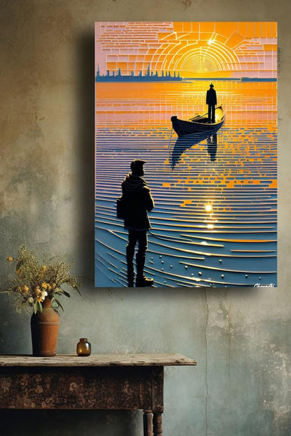 Art to Doors | Boating In The Evening | Artist C K Gandhi | Rectangle | Art Print | Home Decor | Wall Decor | Gift Items | Canvas Frame