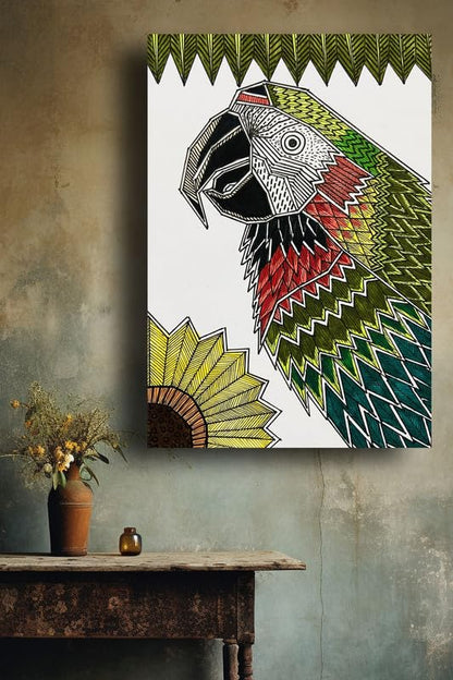 Art to Doors | Macaw Parrot | Artist Puja Kumari | Vertical | Art Prints | Home Decor | Wall Art | Gift Items | Canvas Frame