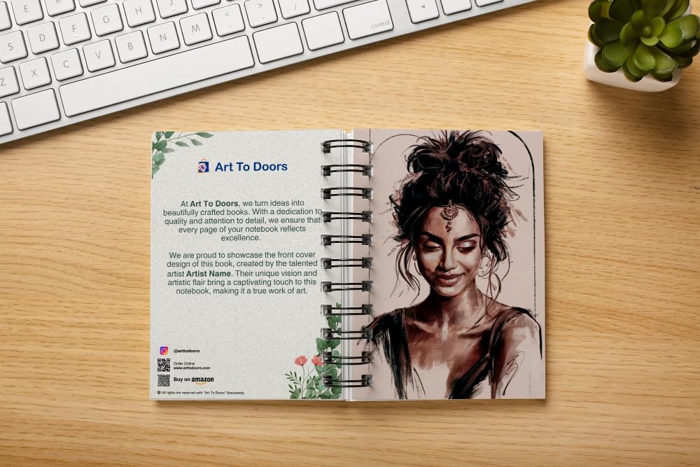 Art to Doors | Shade Of Elegance | Artist Riika Kandhola | Spiral Notebooks | A5 Size Paper | 120 Pages | 70 GSM Paper | Attractive Cover Designs | Soft Cover | Notebooks for College Students