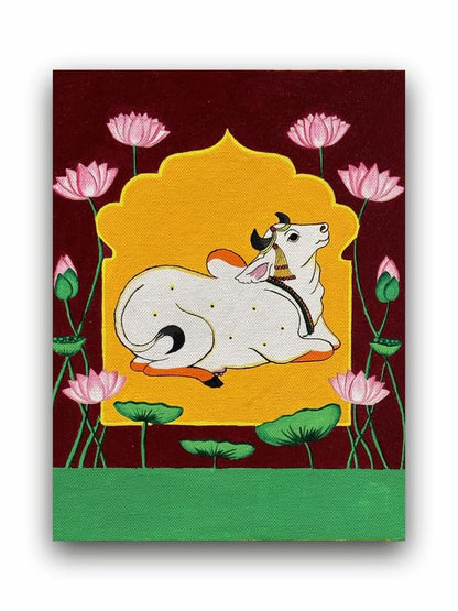 Art to Doors | Holy Cow of Pichwai Art | Artist Bhavika Kamatkar pote | Vertical | Art Prints | Home Decor | Wall Art | Gift Items | Canvas Frame